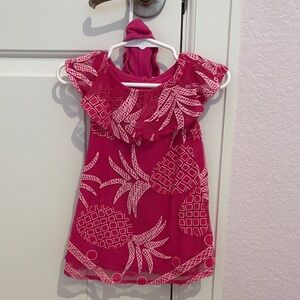 Pink Pineapple Print Dress with Headband